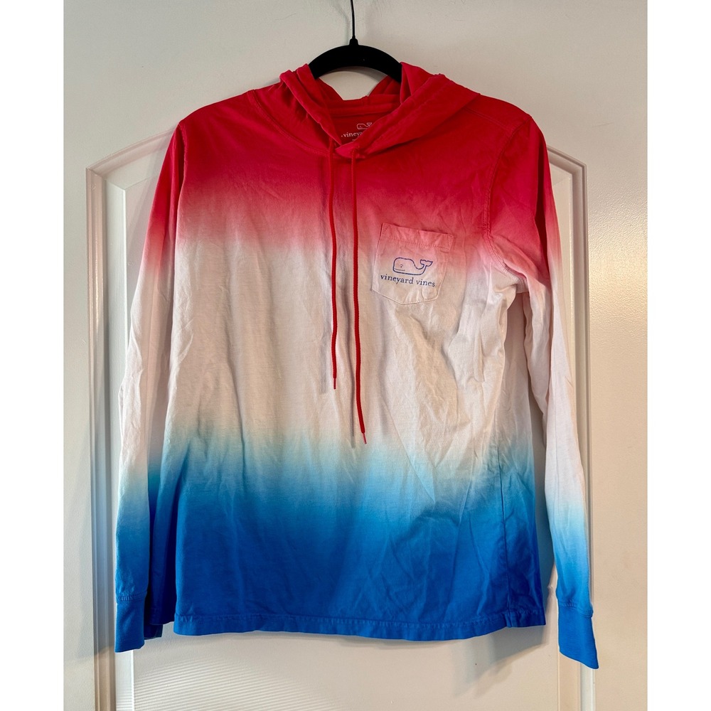 Vineyard Vines Hoodie M Red White Blue Ombre Cotton Long Sleeve Patriotic Preppy